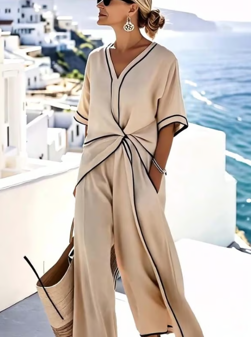 Conjunto de lino con nudo retorcido chic