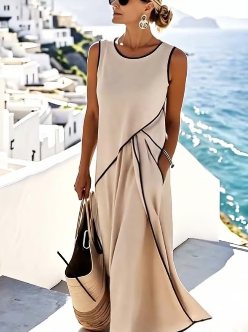 Vestido de lino sin mangas con pliegues chic