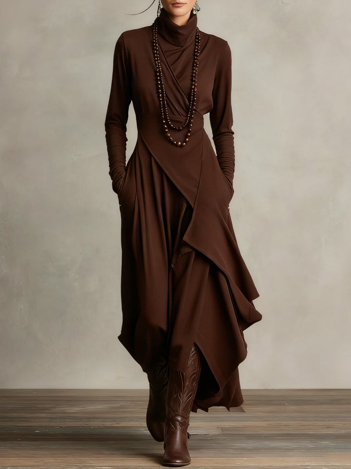 Solmira | Vestido Largo Plisado Asimétrico Con Cuello Alto