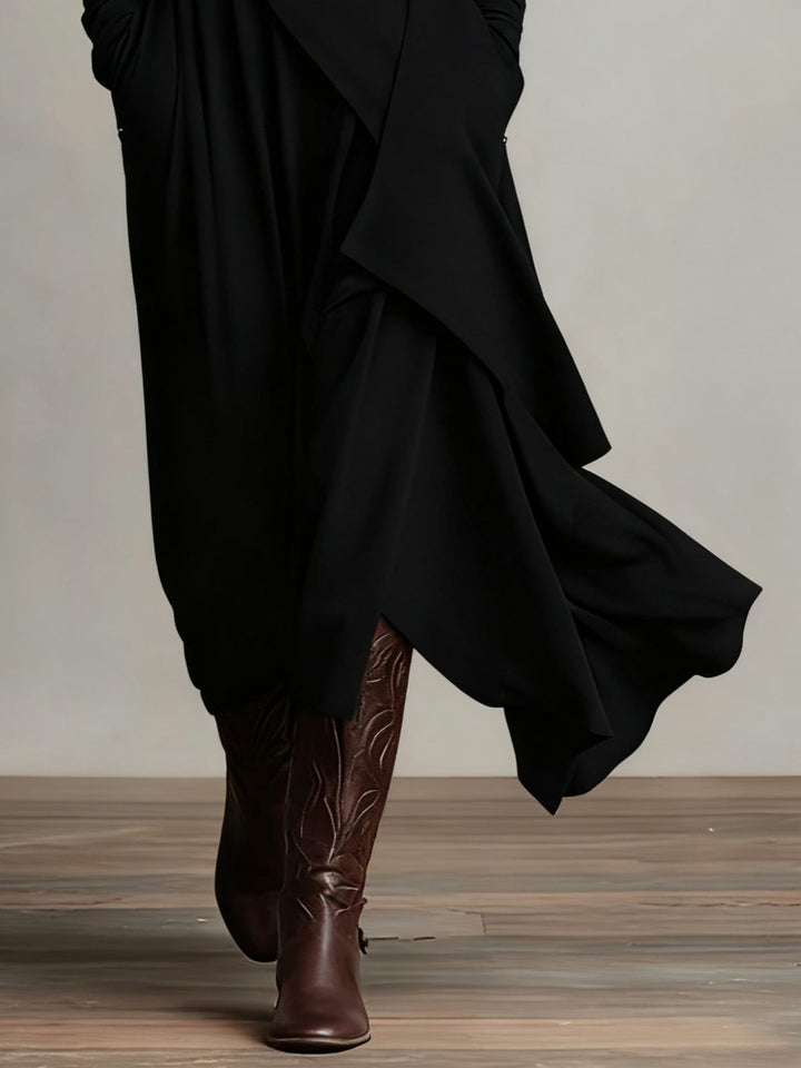Solmira | Vestido Largo Plisado Asimétrico Con Cuello Alto