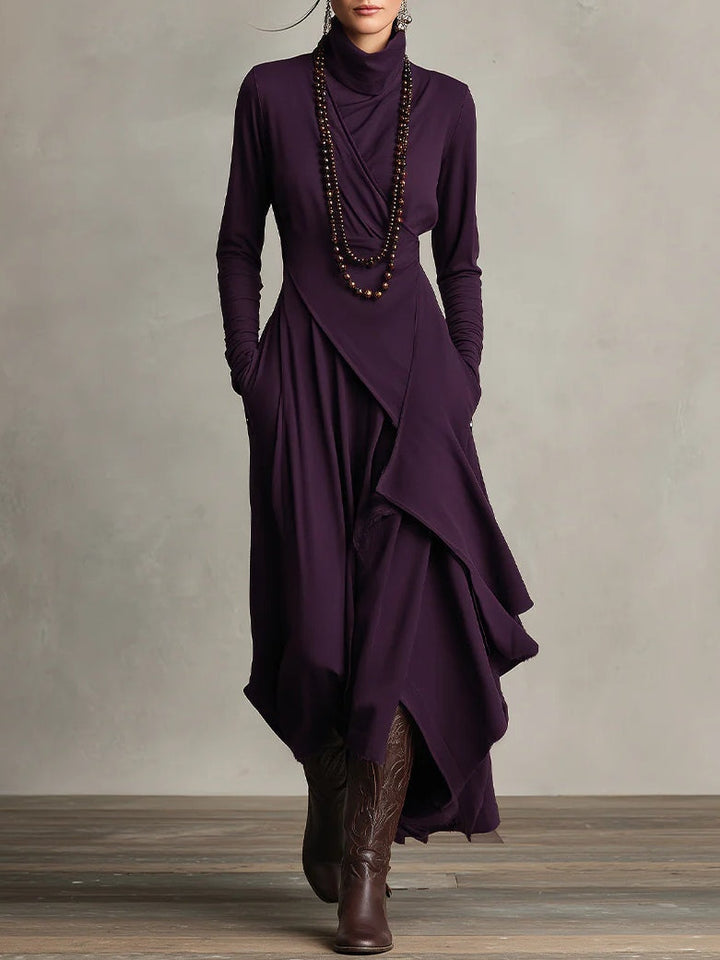 Solmira | Vestido Largo Plisado Asimétrico Con Cuello Alto
