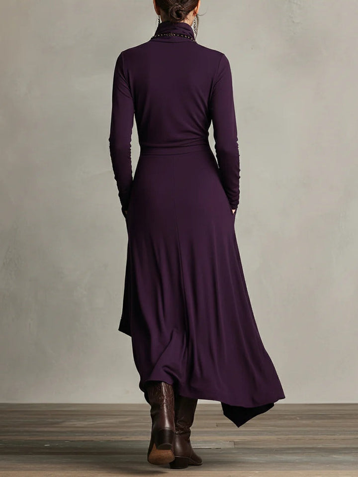 Solmira | Vestido Largo Plisado Asimétrico Con Cuello Alto
