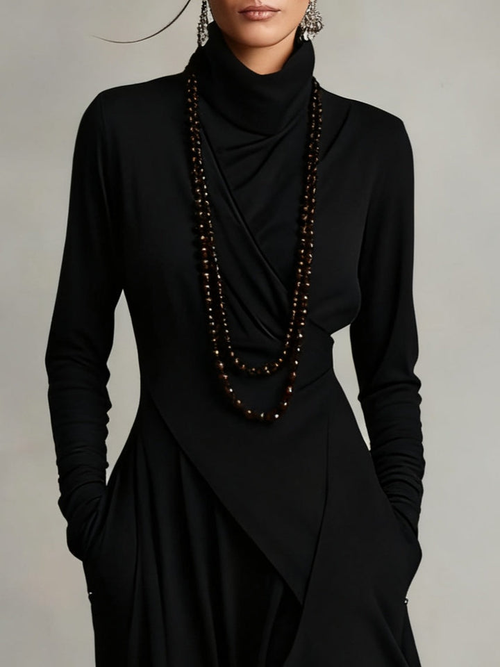 Solmira | Vestido Largo Plisado Asimétrico Con Cuello Alto